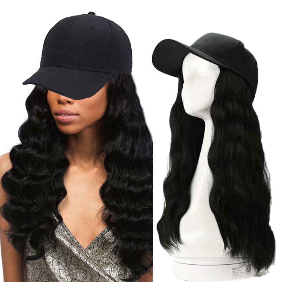 Unisex Black Natural Wig With Baseball Cap 40Cm Synthetic Hair Extensions Curly Wavy Body Wave Hairpiece For Women