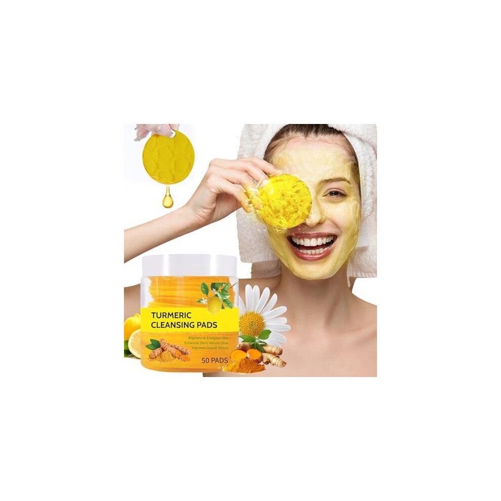 Turmeric Cleansing Pads with Vitamin C for Glowing Skin, Gentle Exfoliation, 50 Pcs