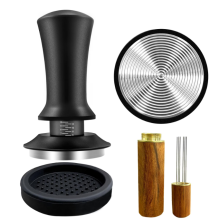 Espresso-Tamper mit einstellbarer Tiefe, federbelastetem Sockel aus Edelstahl 304, kalibriertem Kaffeetamper mit Wellenmuster, professionelles