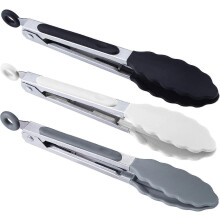 (As show, One size) Lot de mini pinces de service en silicone 17,8 cm 7 inch Noir, blanc, gris.