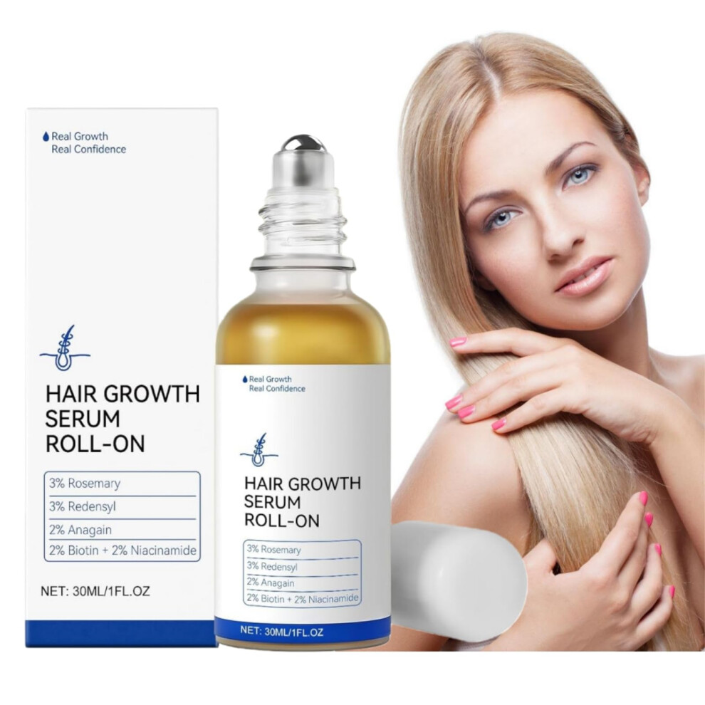 Hair Growth Serum with Rosemary and Biotin, NoRinse RollOn for FastAbsorbing Scalp Nourishment, 1oz