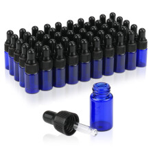 50 Pack 3ml Cobalt Blue Glass Dropper Bottles with UV Protection Leakproof Caps for Essential Oils