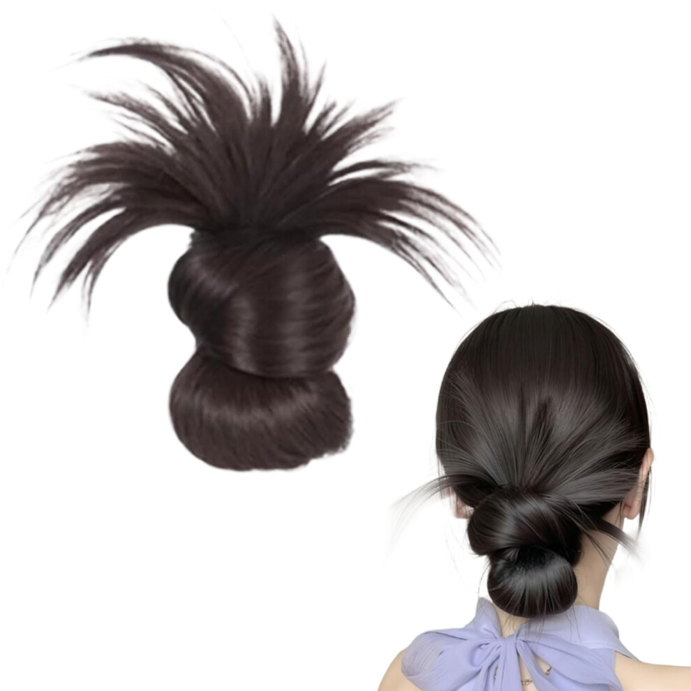 ClipOn Feathered Bun Wig For Women Brown Black, ClipIn Hair Piece, Low Ponytail Hair Clips, Messy Bun Claw Clips