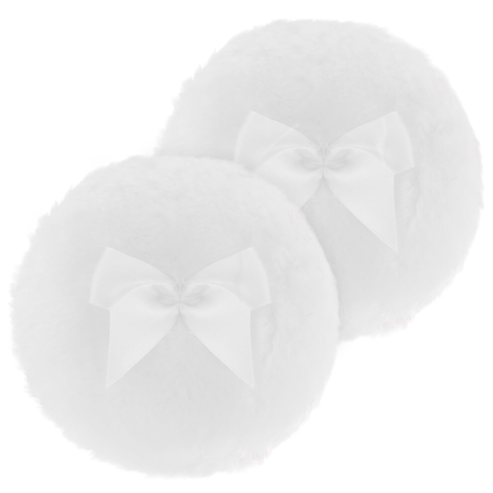 Large Fluffy Powder Puff 4 Inch Ultra Soft Velour for Face and Body with Ribbon Handle Washable Reusable