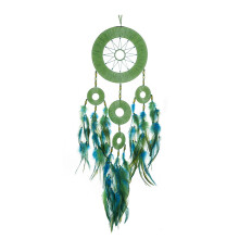 Woven Dreamcatchers with Beaded Feathered Decorations-Green