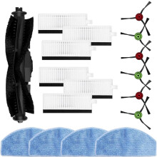 17-piece accessory set for Tikom G8000 and G8000 Pro robotic vacuum cleaners, including 1 main brush, 6 side brushes, 6 filters, and 4 moppi
