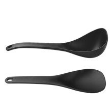 Black Non Stick Rice Paddle and Long Handle Soup Serving Spoon, Scratch Resistant Utensils for Cooking