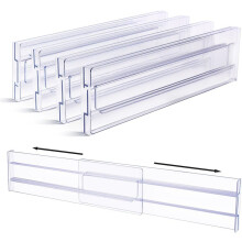 Set of 4 Adjustable Drawer Dividers (27.5-52cm), Transparent Drawer Organizers for Kitchen Storage, Bedroom, Dresser