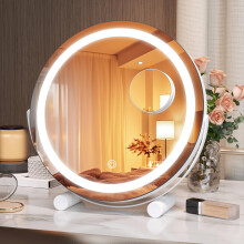 Vanity Mirror with LED Lights and 10X Magnification, Large Lighted Makeup Mirror with Touch Control 3Color Dimmable Lighting, White 11'x11'