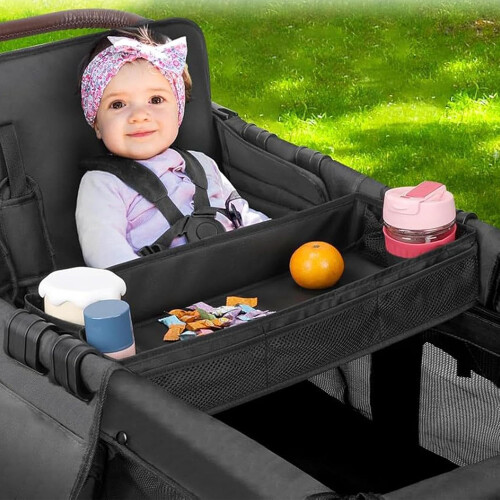 Stroller Snack Tray Toddler Cup Holder Snack Organizer Tray For Stroller 4 Cup Holders Universal Compatibility 2