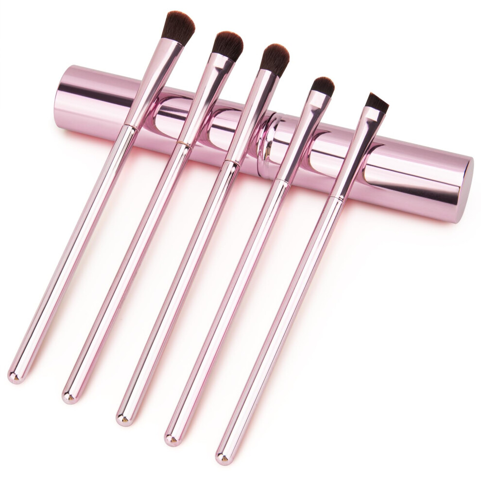 Pink 5Pcs Eye Makeup Brush Set With Case, Soft Synthetic Bristles, Professional Eyeshadow Brushes
