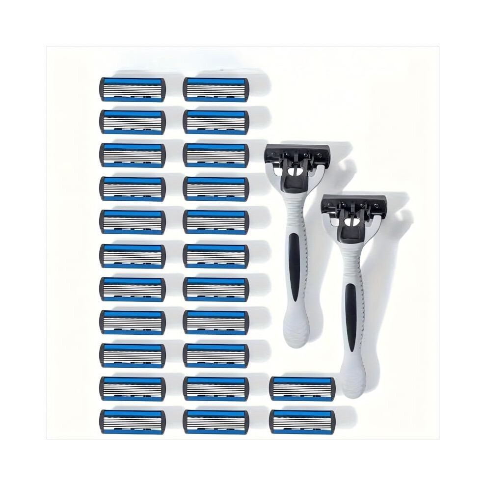 Six Blade Razor with Trimmer for Men, 2 Handles and 24 Cartridges, Precision Shaving Razor