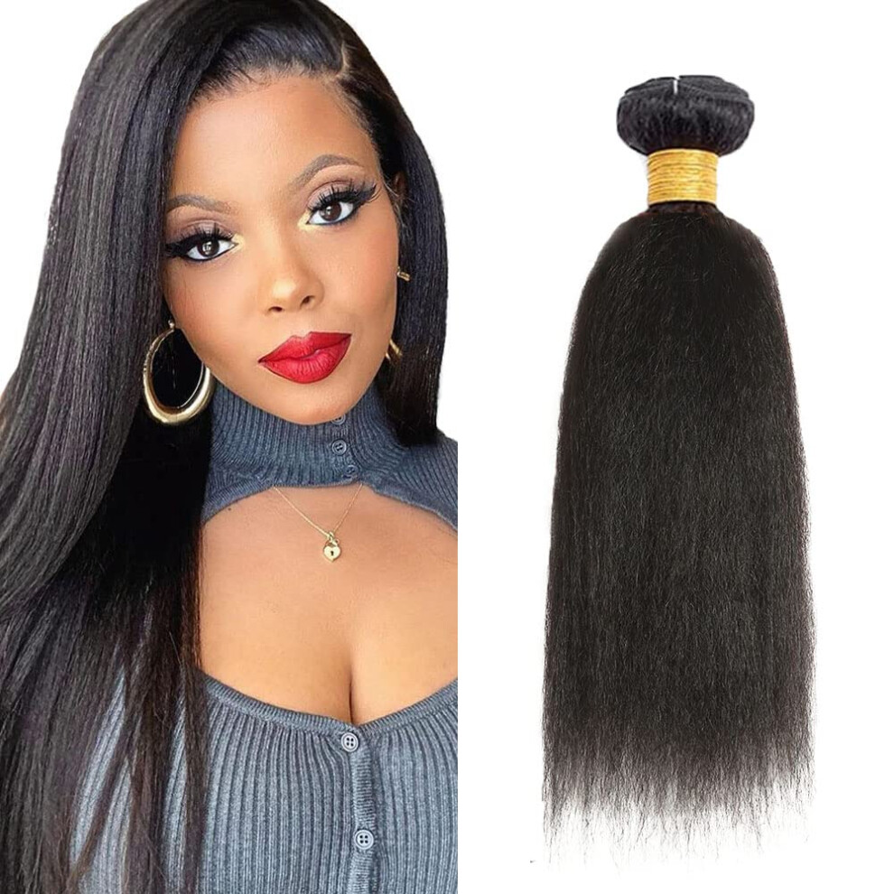 Unisex Black Yaki Human Hair Bundles No Weft Knotless 8A Grade Brazilian Virgin Hair 1B Natural 150% Density 16 Inch 100G Bundle