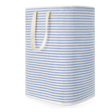Grand panier à linge pliable pour vêtements sales avec poignées renforcées, élégant panier bleu en matériau de haute qualité.