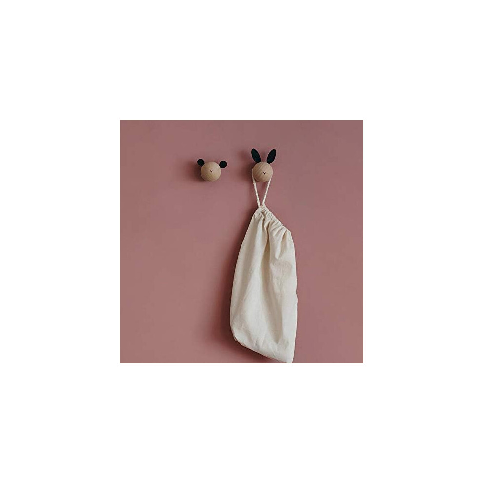 Decorative Wall Hook, Cartoon Woodened Hook For Kids Room, Solid Wood Construction With Felt Detail, Adorable Rabbit Shaped Wall Hangers For Nursery