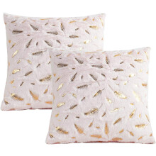 Housses de coussin élégantes, en fausse fourrure douce et résistante, design luxueux avec des feuilles dorées pour un look sophistiqué (43 x 43