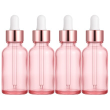 4 Pack 30ml Pink Glass Dropper Bottles with Rose Gold Cap for Essential Oils Serum Skincare