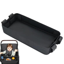 Stroller Tray Attachment With Cup Holders Waterproof Faux Leather Side Mesh Pockets For Kids Playing And Eating
