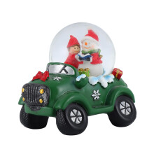 Christmas Snow Globe Snowman With Green Car Design Desktop Glass Ball Gift With Lights For Girlfriend Kids
