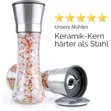 Salt And Pepper Grinder Set, Adjustable Coarseness Stainless Steel Mills with Ceramic Grinders, Refillable Glass Spice Shakers for Modern Kitchen