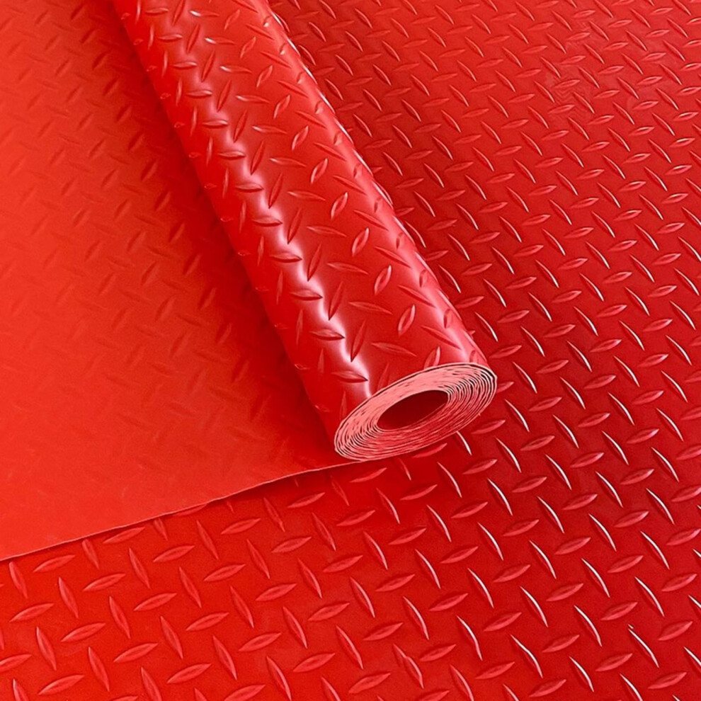 Garage Floor Mat Pvc Flooring Roll 2.5Mm Nonslip Diamond Texture Oil Resistant 1X6m Red 9001264989644