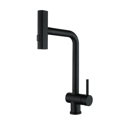 Black Pull Down Kitchen Faucet with Flexible Spout, Hot Cold Water, Waterfall Flow, 360 Rotate