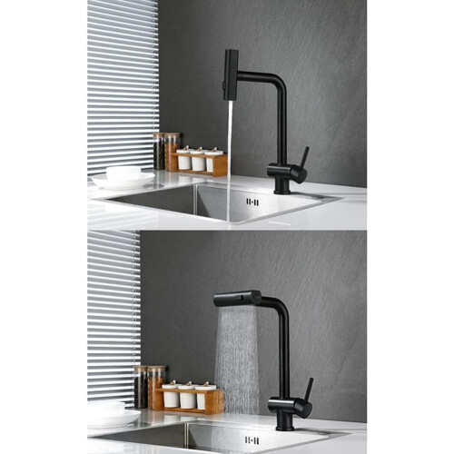 Black Pull Down Kitchen Faucet with Flexible Spout, Hot Cold Water, Waterfall Flow, 360 Rotate 2