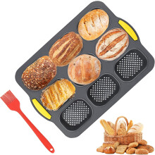 Silicone bread roll baking pan, baguette bread baking pan with 9 holes, non-stick silicone baking mold, silicone baking tray for bread, roll