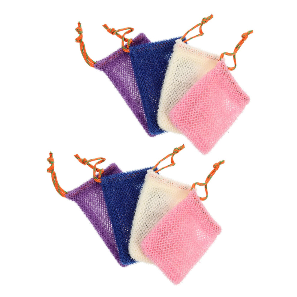 Purple/Blue/Beige 8Pcs Exfoliating Soap Saver Bag Mesh Foaming Pouch For Shower Rich Lather Quickdry Pink