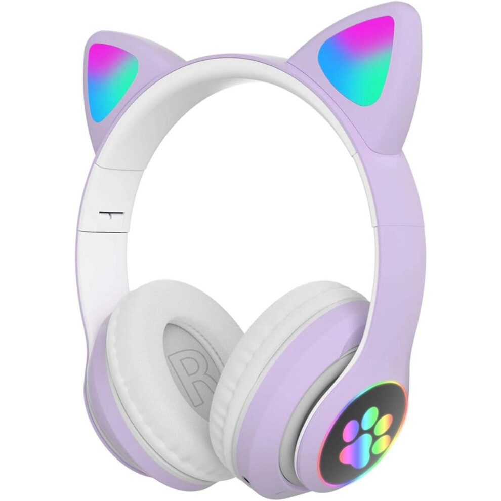 Cute Cat Headphones, Wireless Foldable Bluetooth Led Up Headset With Microphone And Non-Slip Rubber Base For Online Learning, Travel, And More ( Light 9416038531712