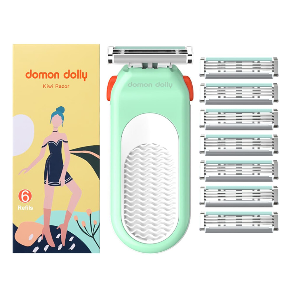 Women's Travel Razor with 6 Refills, Swedish Steel Blades, Aloe Strips for Bikini Legs Face Shaving