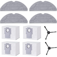 Kit de acessórios para Roborock S8 Pro Ultra, incluindo 4 sacos de pó, 4 panos de limpeza, 2 escovas laterais e peças de reposição para o as