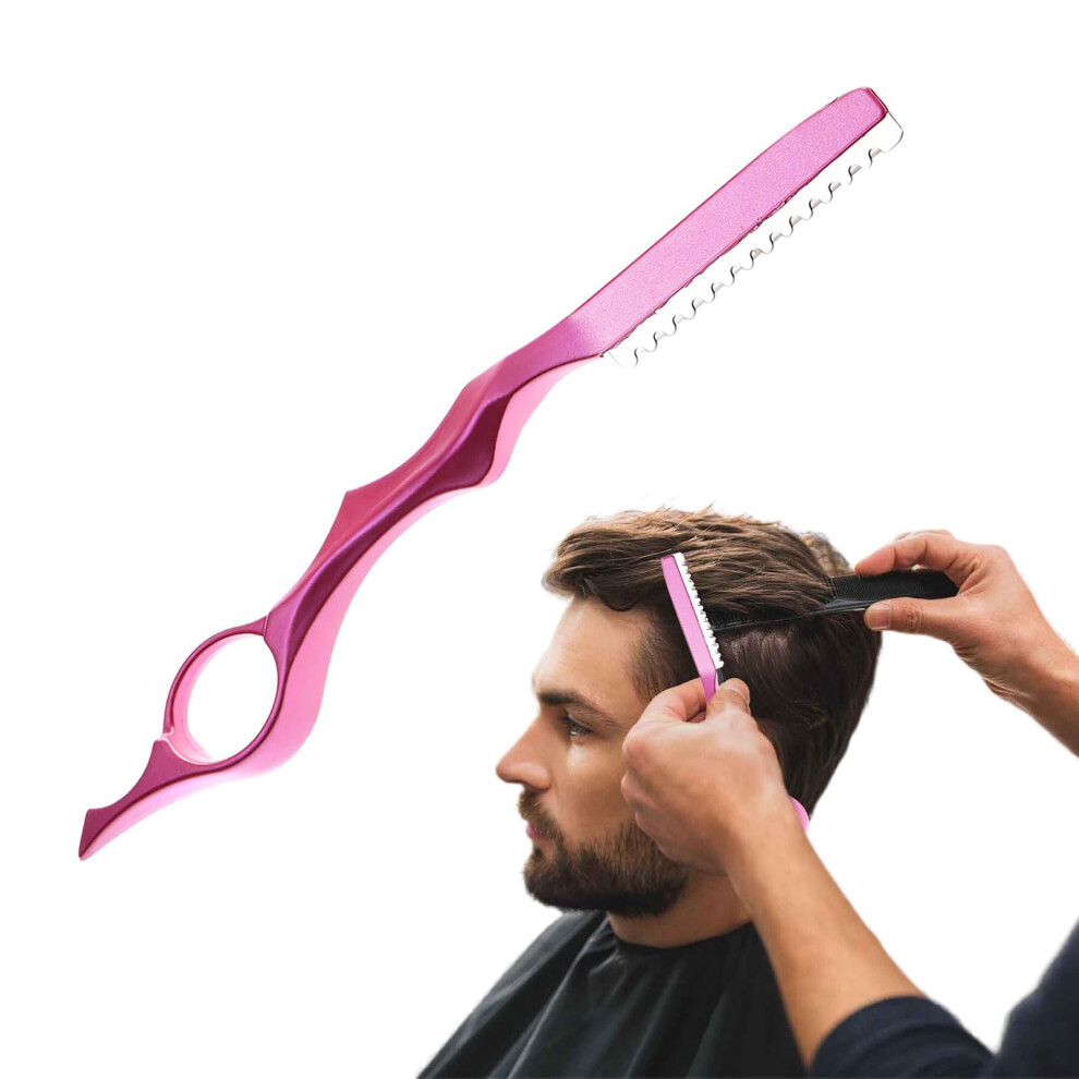Unisex Pink Hair Thinning Razor Comb With Ergonomic Handle For Precise Length Control And Salon Or Home Use
