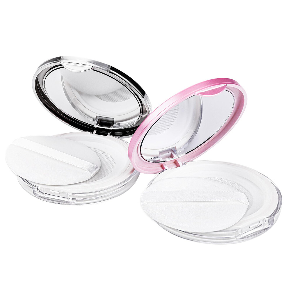 2pcs Loose Powder Containers with Mirror Refillable Face Powder Case with Puff Leakproof Travel Size