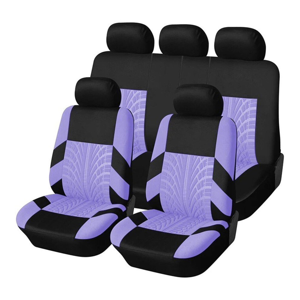 Universal Car Seat Covers Full Set With Tire Track Embroidery, Allseason Protection, Purple 9001264991838