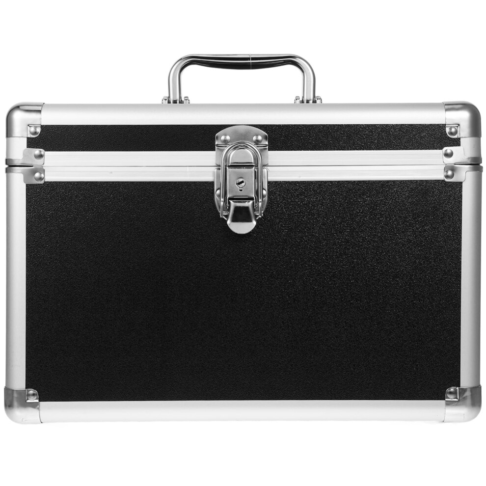 Black Makeup Train Case Large Capacity Lockable Metal Organizer For Cosmetics Jewelry Toiletries