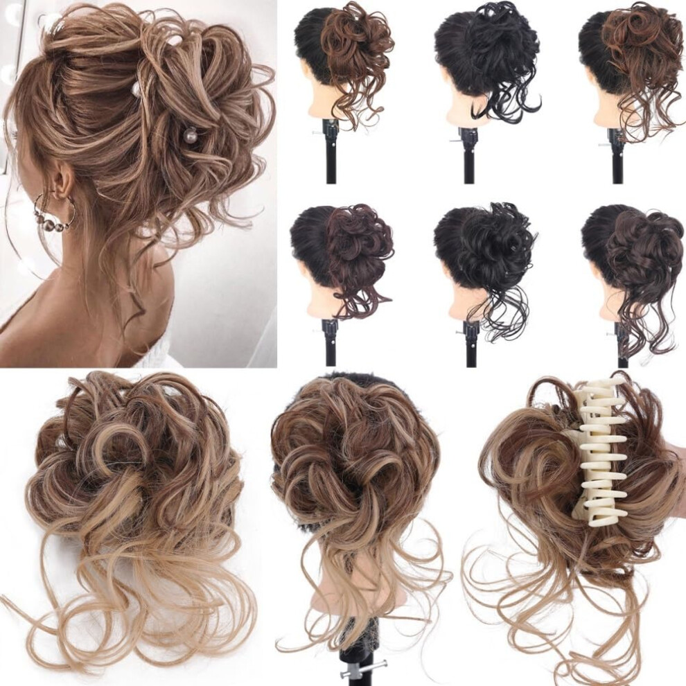 Hair Bun Temp Long Beard Braid Hairpiece With Hairnet And Clip Fluffy Messy Style Women's Light Brown