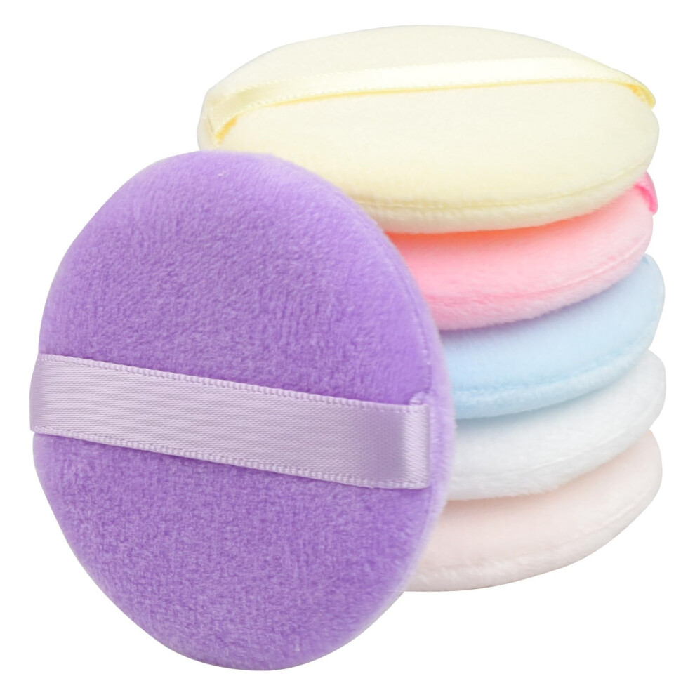 6pcs Soft Round Powder Puff for Face Makeup with Ribbon Grip, Reusable Sponge for Loose Powder