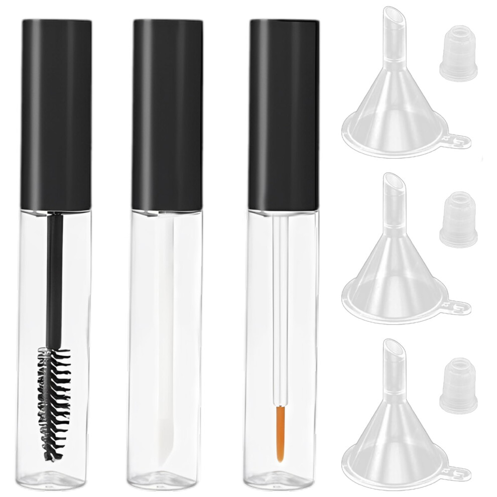Empty Mascara Tube with Wand and Lip Gloss Tube Set, LeakProof DIY Cosmetic Kit with Funnels