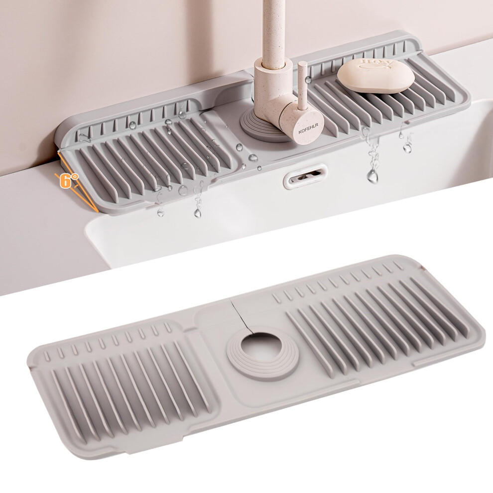 Kitchen Sink Splash Guard Silicone Faucet Mat With Fast Drainage, 45X14cm Grey Foldable Pad 9001264991401