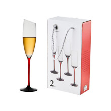 100 % blyfrie krystallfløyter, elegante musserende vinglass, moderne, rød stilk, glass, luksuriøs gaveeske, drikkeglass, champagneglass, sett,