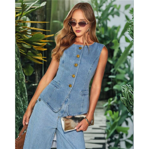 Damen Jeansweste Blau Weste M 2