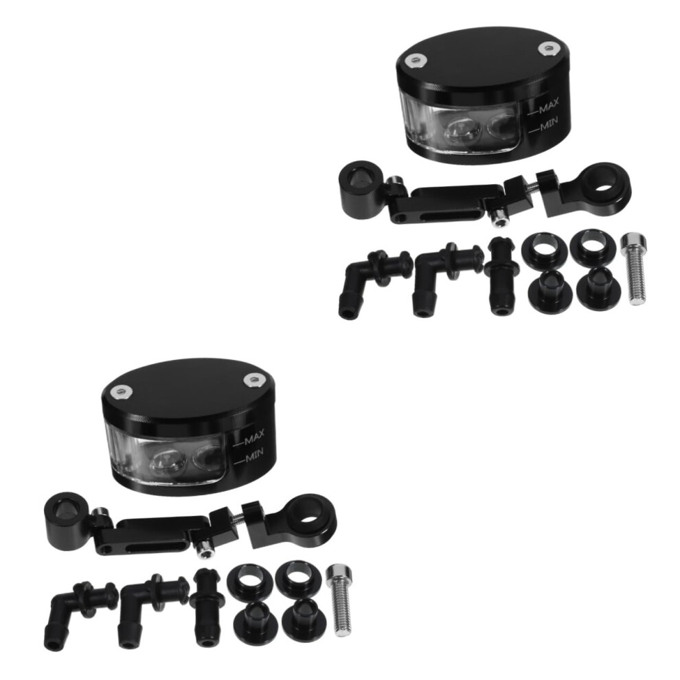 2Pcs Aluminum Alloy Motorcycle Brake And Clutch Fluid Reservoir Oil Cup With Bracket Black 9001264991951