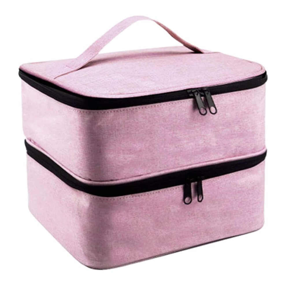 Pink Nail Polish Organizer Large Capacity Dual Layer Storage Case With Handle And Pockets