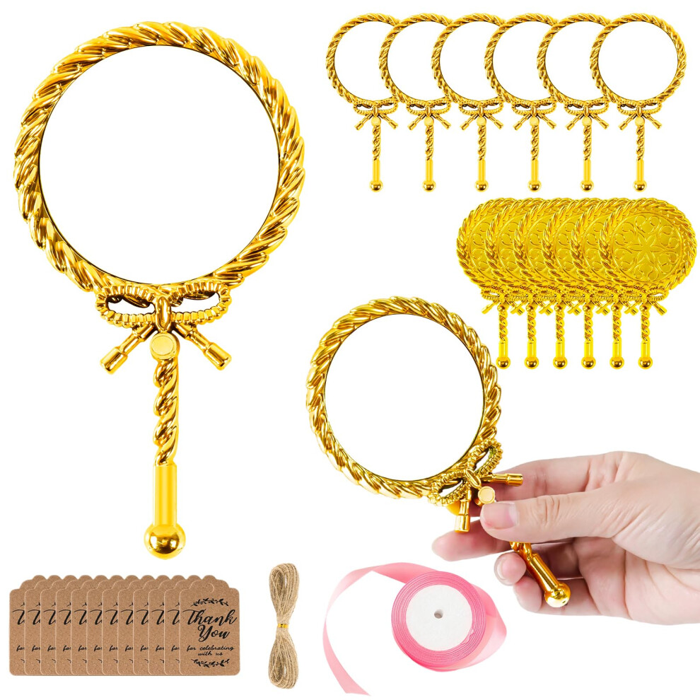 12 Pcs Vintage Handheld Mirrors with Handle, Gold Compact Makeup Mirror Set for Travel and Parties