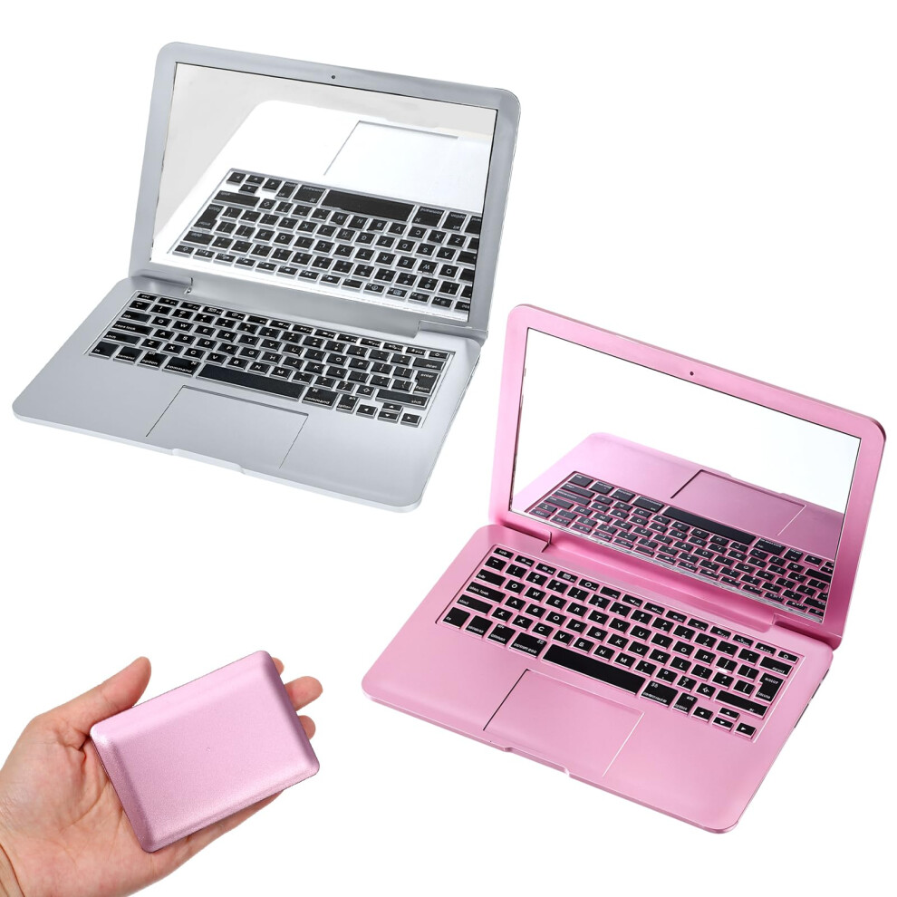 Silver/Gold Mini Laptop Compact Mirror, 2 Pcs Foldable Pocket Makeup Mirror For Travel, And Rose