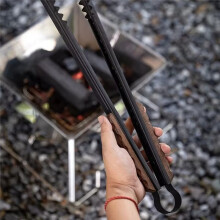 Multi-Functional BBQ Accessories, Thickened Stainless Steel Carbon Clip with Insulated Solid Wood Handle