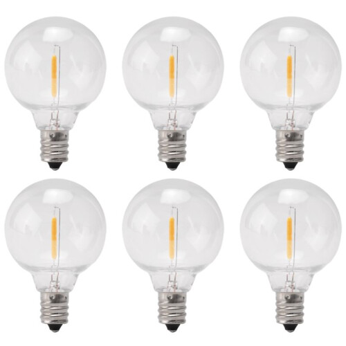 6Pcs G40 Led Replacement Light Bulbs, E12 Screw Base Shatterproof LED Globe Bulbs for Solar String Lights Warm White
