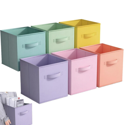 Cube Storage Boxes 6Pack Foldable Storage Cubes With Handles For Organizing Clothes Colorful