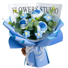 Hand-Knitted Rose Flower Bouquet Ready-Made Birthday Flower Bouquet Knitted Flower for Valentine'S Day Gift,E